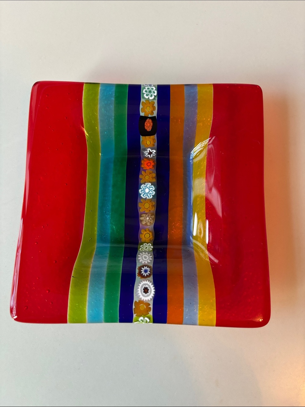 Murano Millefiori Glass Colorful Striped with floral Decorative Dish